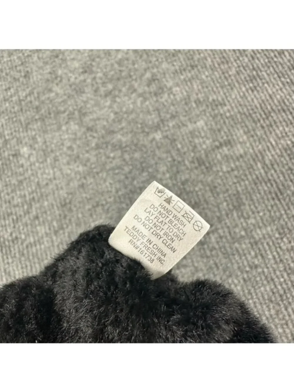 Teddy Fresh Classic Black Fuzzy Bear Ear Beanie Logo Tab Pull On Winter Hat OS